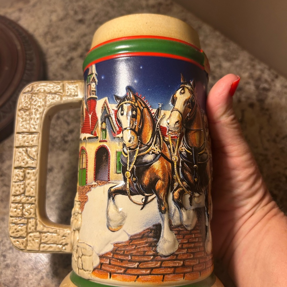 Ceramic Beer Stein with Horse and Carriage Design